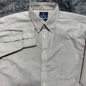 Stafford Button Down Shirt Mens 16.5 34-35 Gray Travel Wrinkle-Free Oxford